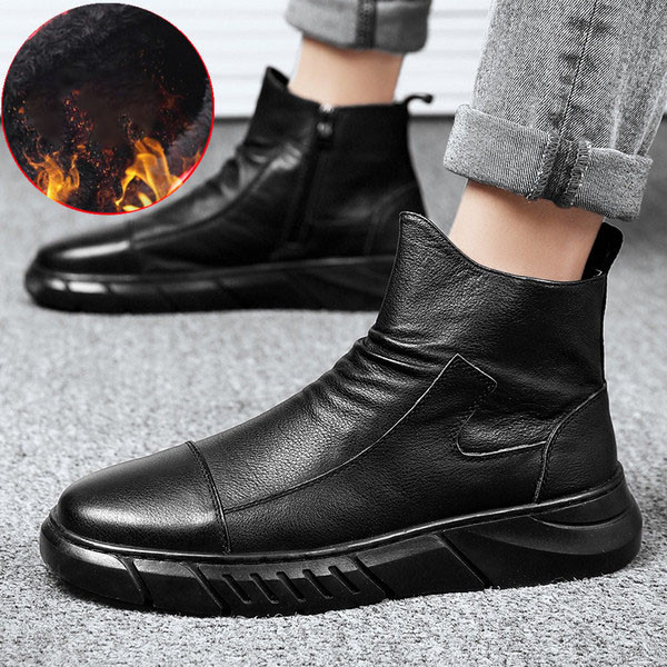 Meeste nahast saapad luku ja lameda tallaga