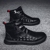 Ανδρικές μοντέρνες μπότες από οικολογικό δέρμα σε μαύρο χρώμα