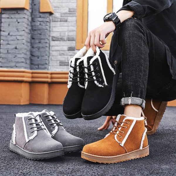 Modern férfi velúr csizma meleg béléssel és fűzővel