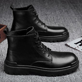 Téli férfi csizma tiszta öko bőrből, fűzővel