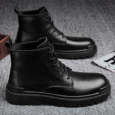 Téli férfi csizma tiszta öko bőrből, fűzővel