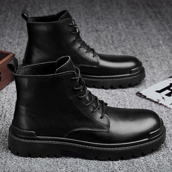 Téli férfi csizma tiszta öko bőrből, fűzővel