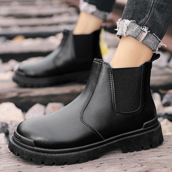 Χειμερινές ανδρικές μπότες από οικολογικό δέρμα σε μαύρο χρώμα