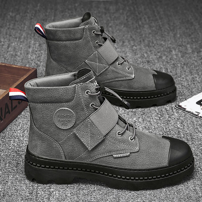 Öko bőrből készült téli férfi csizma fűzővel és matricával