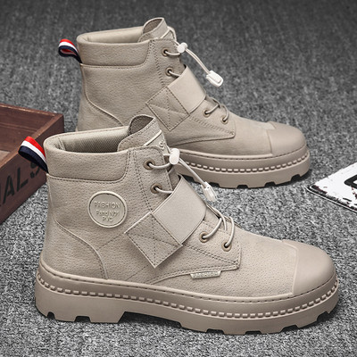 Öko bőrből készült téli férfi csizma fűzővel és matricával