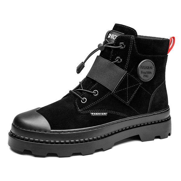 Öko bőrből készült téli férfi csizma fűzővel és matricával