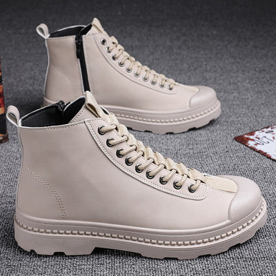 Új modell férfi bőrcsizma cipzárral és fűzős bézs és fekete színben