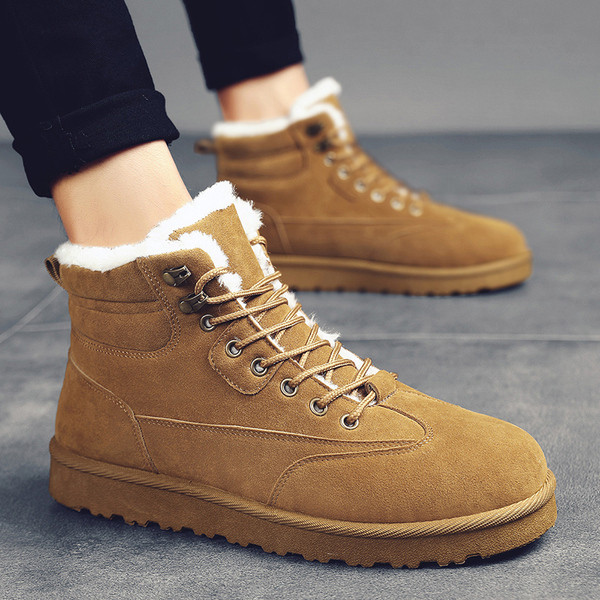 Öko velúrból készült téli férfi cipő meleg béléssel és fűzővel