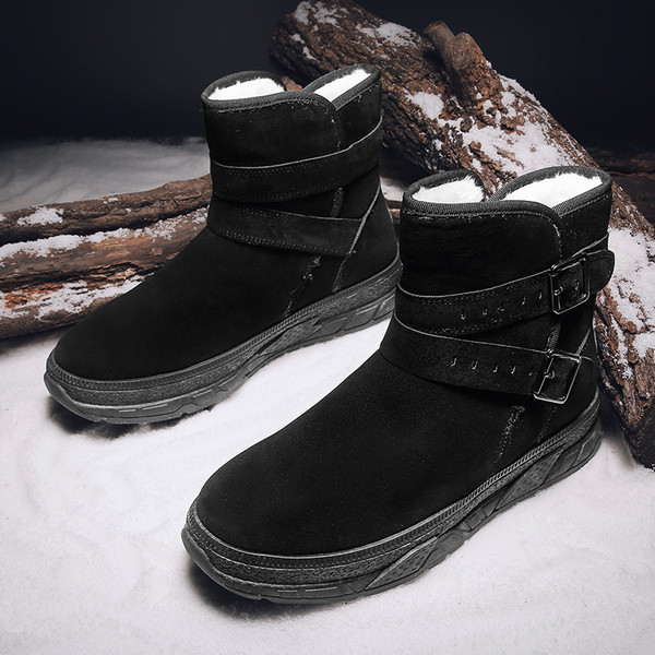 Ležerne tople muške čizme od eko brušene kože s kopčama