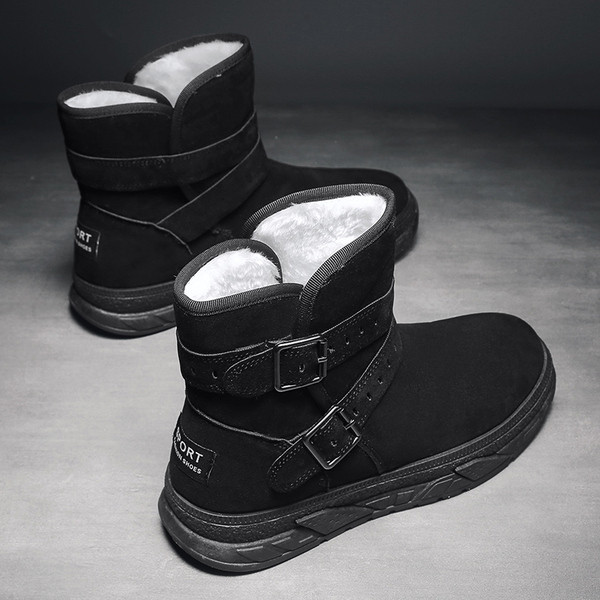 Ležerne tople muške čizme od eko brušene kože s kopčama