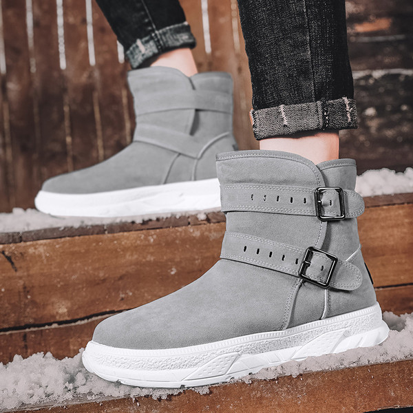 Ležerne tople muške čizme od eko brušene kože s kopčama