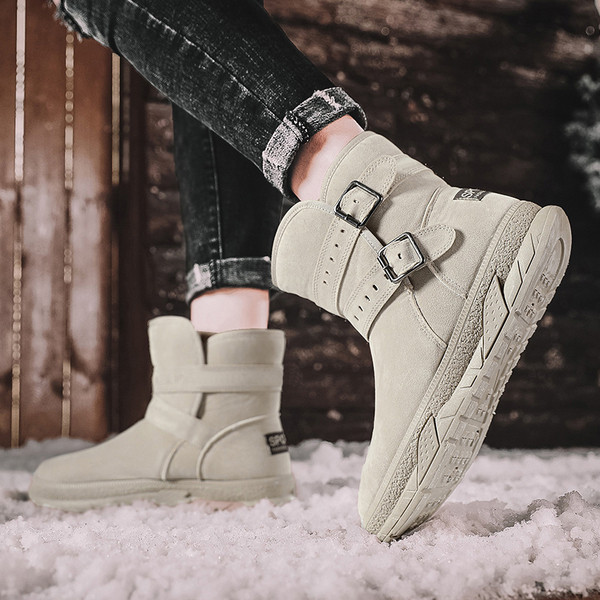 Ležerne tople muške čizme od eko brušene kože s kopčama