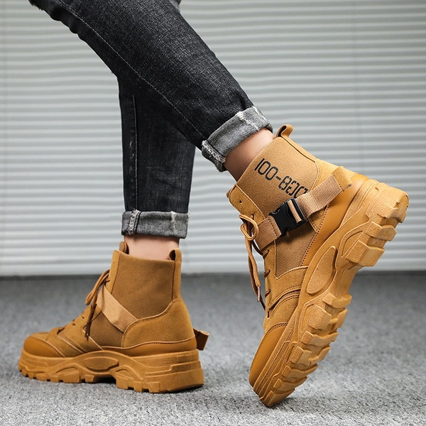 Modern őszi férfi csizma ökobőrből és durva talppal