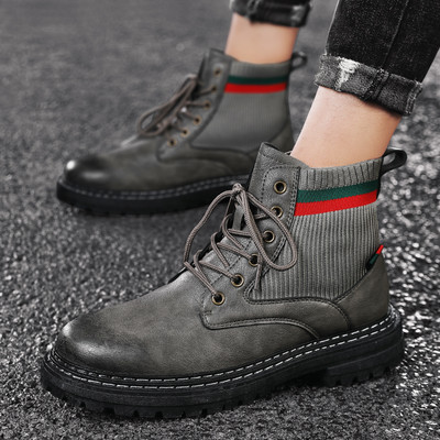 Praegused nööride ja lameda tallaga ökonahast meeste talvesaapad