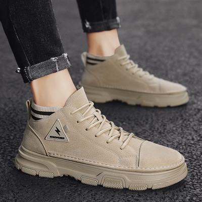 Férfi öko bőr csizma fűzővel és emblémával