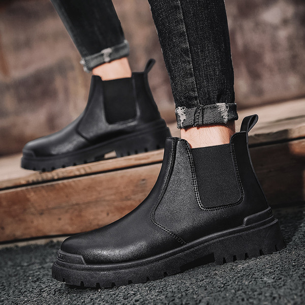 Öko bőrből készült férfi őszi csizma elasztikus sima modellel