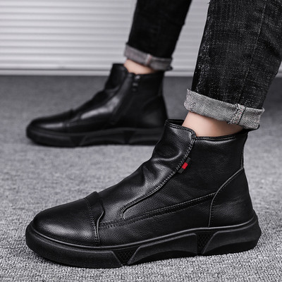 Férfi eko bőr csizma cipzárral és lapos talppal