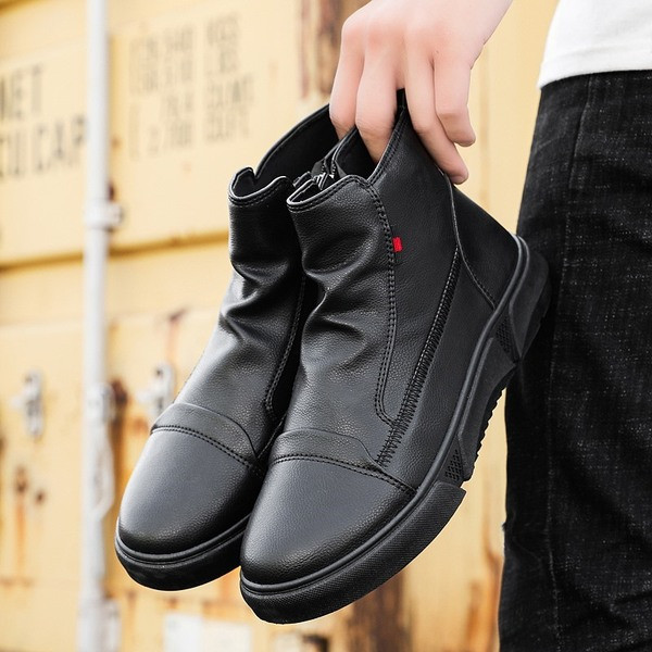 Férfi eko bőr csizma cipzárral és lapos talppal