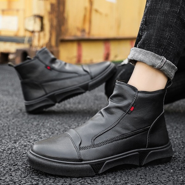 Férfi eko bőr csizma cipzárral és lapos talppal