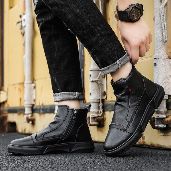 Férfi eko bőr csizma cipzárral és lapos talppal