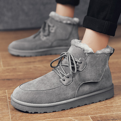 Muške moderne čizme od eko brušene kože s vezicama i toplom postavom