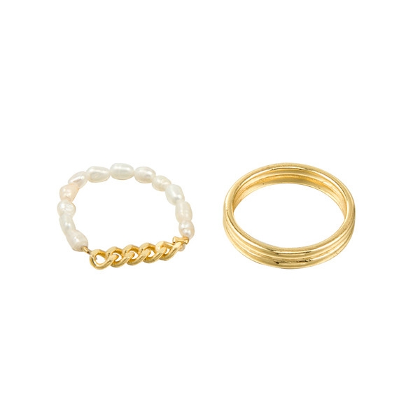 Praegune naiste komplekt kahest dekoratiivpärlitega sõrmusest