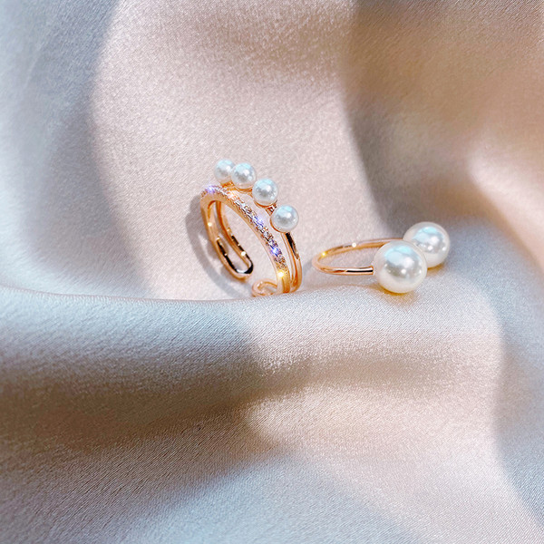 Naiste dekoratiivpärlitega sõrmuste komplekt