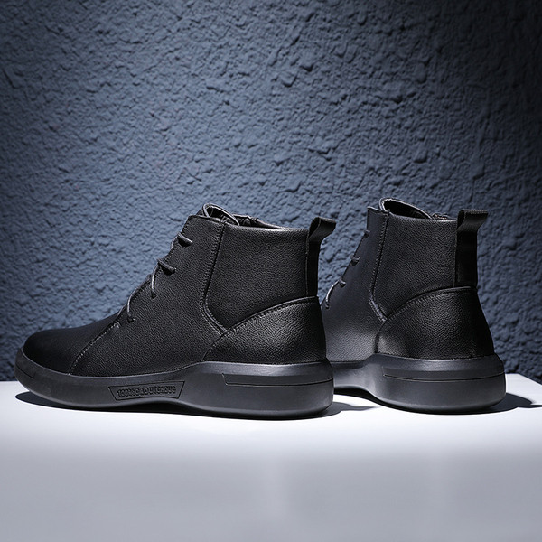 Férfi eco bőr csizma fűzővel és lapos talppal