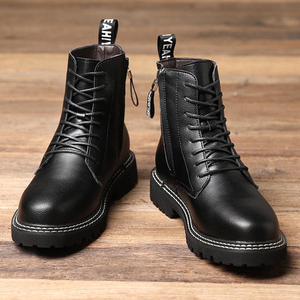 Férfi öko bőr csizma fűzővel - fekete színű