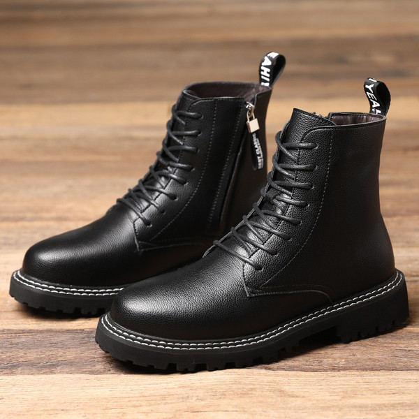 Férfi öko bőr csizma fűzővel - fekete színű