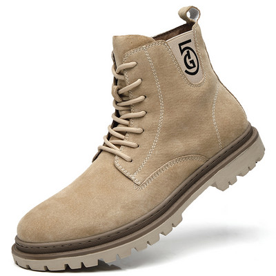 Modern férfi csizma öko velúrból, lapos talppal és fűzővel