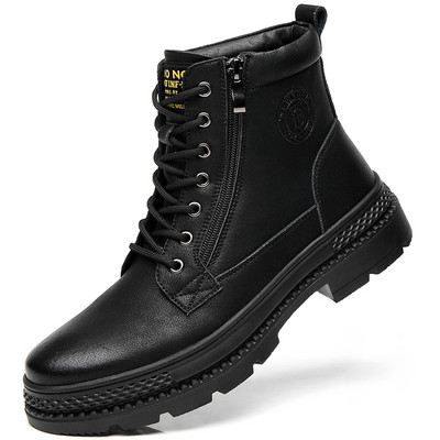 Férfi bőrcsizma cipzárral és emblémával