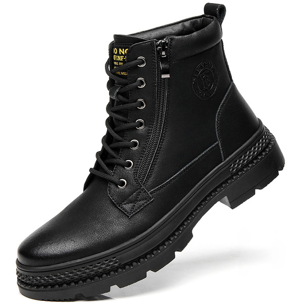 Férfi bőrcsizma cipzárral és emblémával