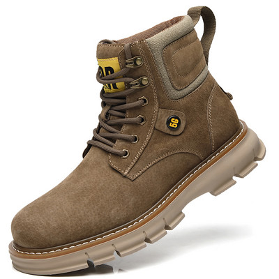 Modern férfi csizma öko velúrból, fűzővel és lapos talppal