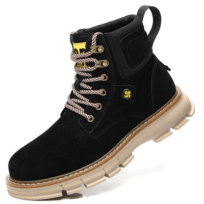 Modern férfi csizma öko velúrból, fűzővel és lapos talppal