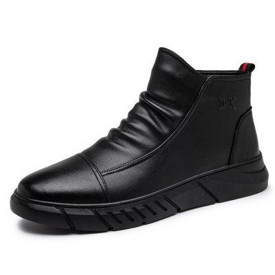 Modern férfi bőrcsizma lapos talppal és cipzárral