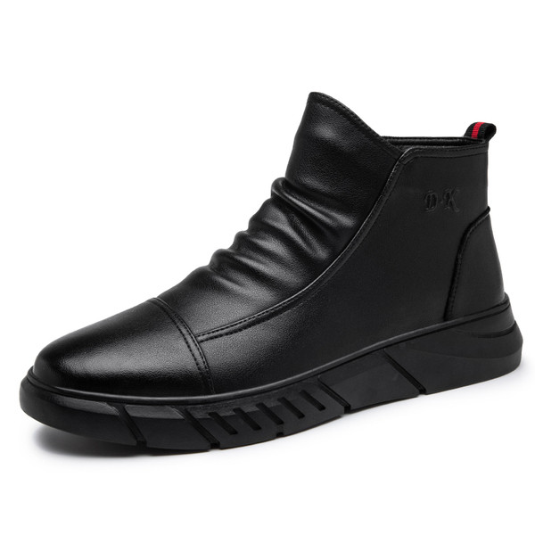 Modern férfi bőrcsizma lapos talppal és cipzárral