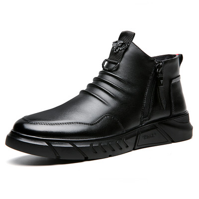 Férfi bőrcsizma lapos talppal és cipzárral