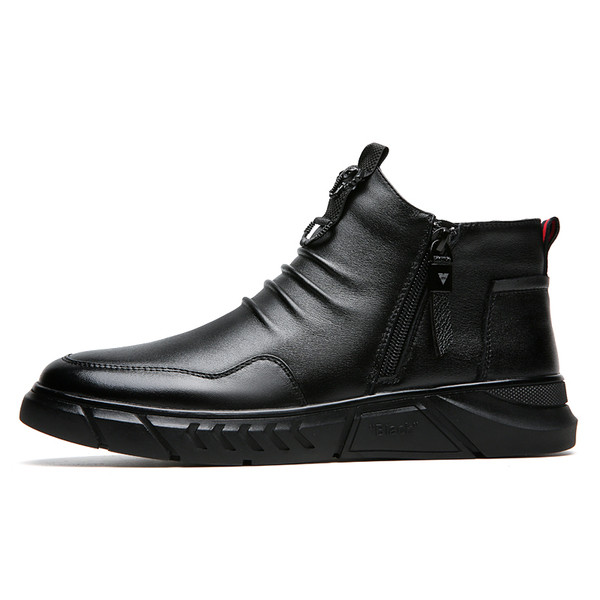 Férfi bőrcsizma lapos talppal és cipzárral