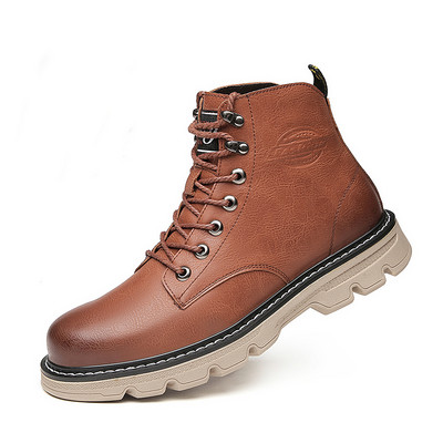 Eko bőrből készült férfi csizma új modellje lapos talppal és fűzővel