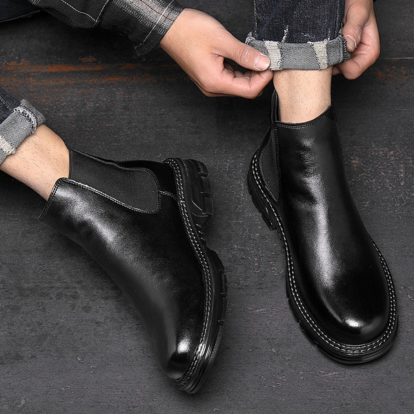 Bőr férfi csizma sima modell meleg béléssel