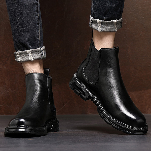 Bőr férfi csizma sima modell meleg béléssel