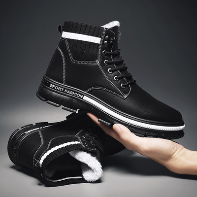 Öko bőrből és textilből készült férfi téli csizma