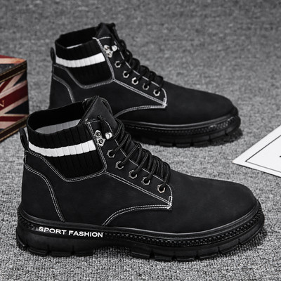 Öko bőrből és textilből készült férfi téli csizma