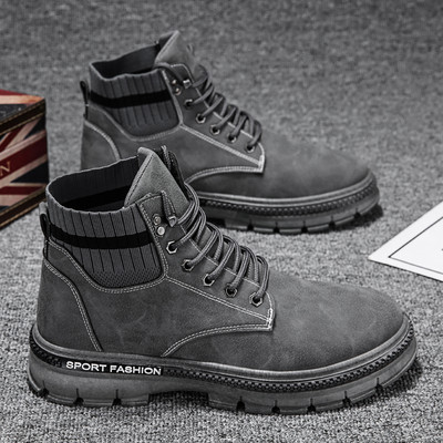 Öko bőrből és textilből készült férfi téli csizma