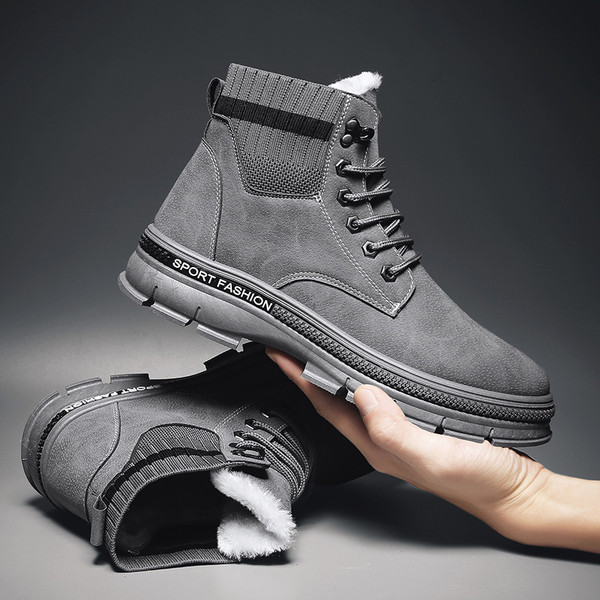 Öko bőrből és textilből készült férfi téli csizma