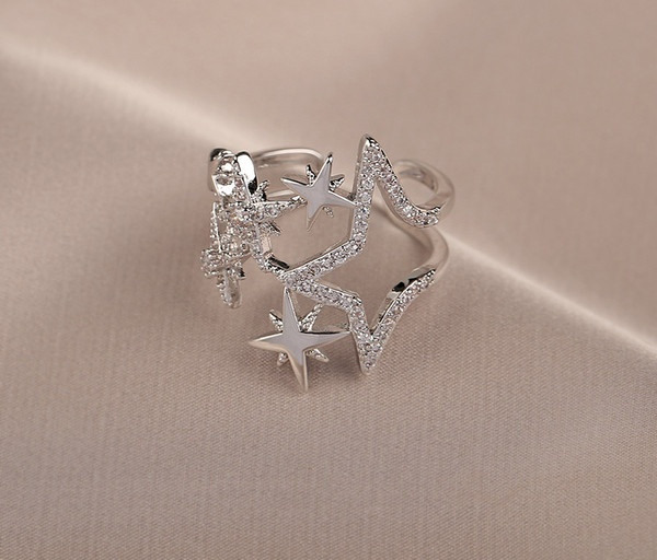 Igapäevane naiste sõrmus tähtede ja dekoratiivkividega