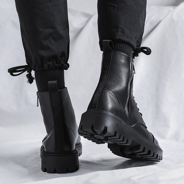 Férfi eko bőr csizma fűzővel és cipzárral