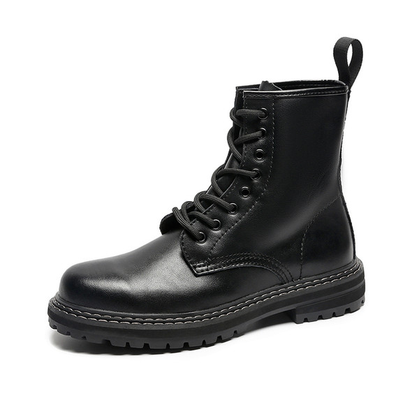 Ανδρικές casual μπότες κατασκευασμένες από faux δέρμα με κορδόνια και επίπεδη σόλα σε μαύρο χρώμα