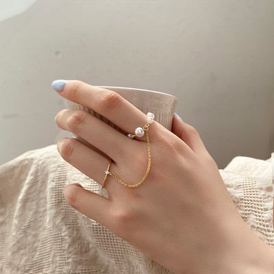 Ежедневен дамски пръстен с верижка и декоративни перли